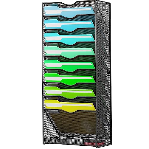 GoldOrcle 10-Tier Hanging Wall File Organizer Wall Mounted File Holder Document Wall Organizer for Office Organization and School Storage (No Assembly Required)