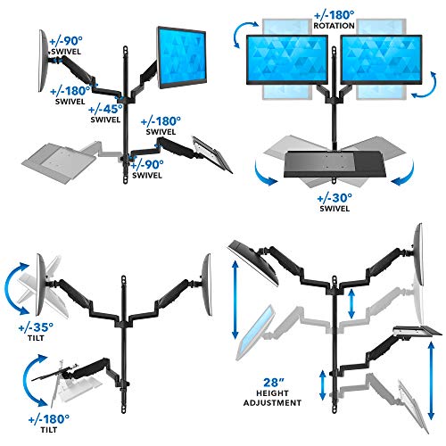 Mount-It! Wall Mount Workstation with Dual Monitor Mount, Keyboard Tray and CPU Holder, Height Adjustable Full Motion Arms, Fits Two 32 Inch Computer Screens
