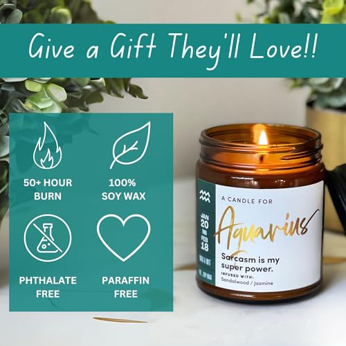 WAX & WIT Aquarius Gifts for Women, Aquarius Candle, Zodiac Gifts, Astrology Gifts for Women, Zodiac Candle, January Birthday Gifts for Women Birthday Unique, February Birthday Gifts for Women - 9oz