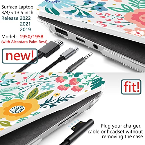 TWOLSKOO Case for 13.5" Microsoft Surface Laptop 5/4/3 with Metal Palm Rest Model 1951/1868, Plastic Hard Shell Case with Screen Protector + Keyboard Cover + Dust Plug, Tropical Leaves X505