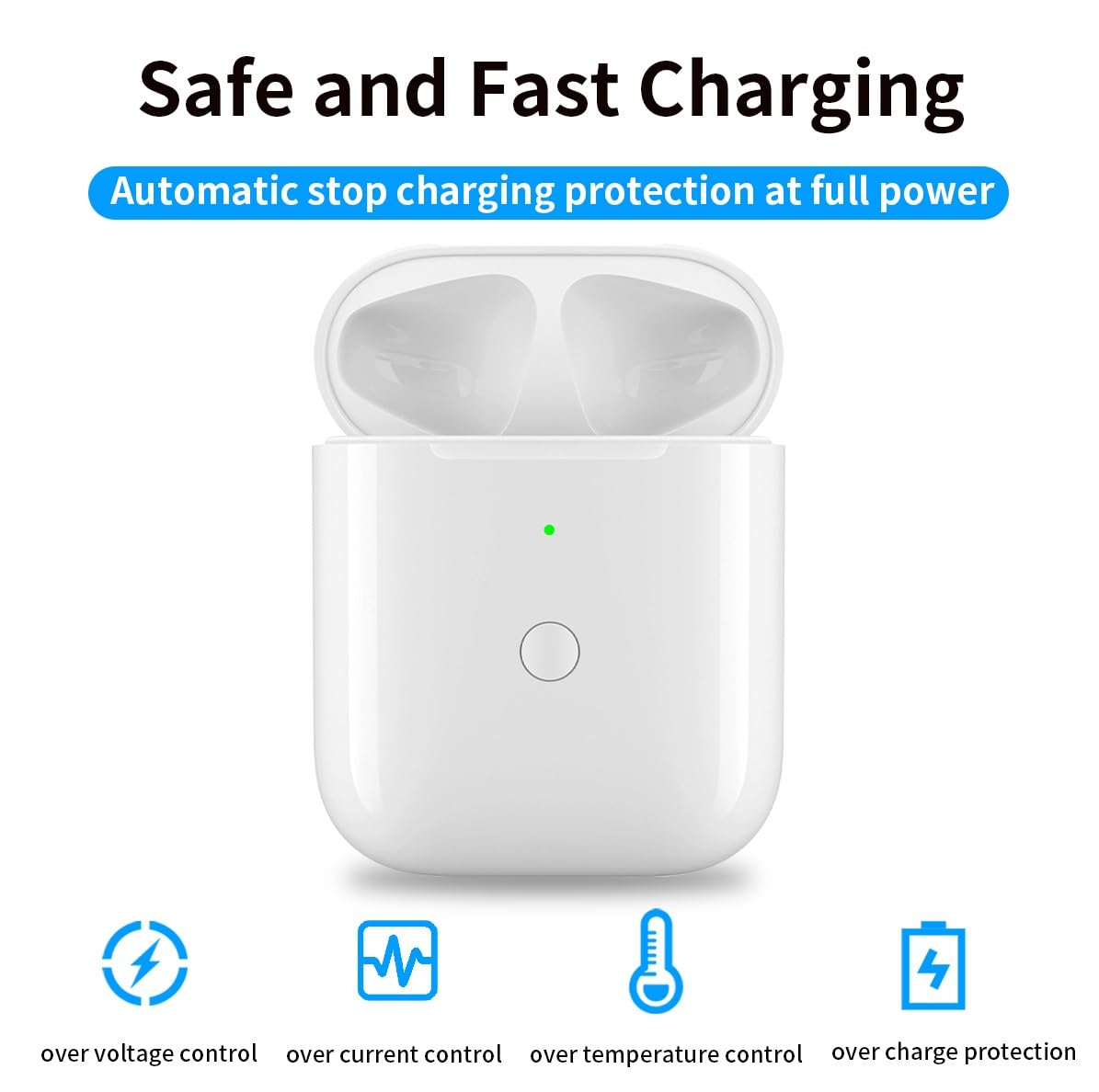 Replacement AirPod Charging Case Compatible with AirPods 1st 2nd Generation Wireless Charging case Bluetooth Pairing Sync Button (No Earbuds)