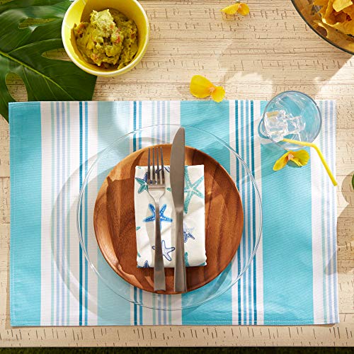 DII 100% Polyester, Spill proof and Waterproof, Machine Washable, Outdoor Tablecloth With Zipper and Umbrella Hole, 60x120", Warm Summer Stripe, Seats 10 to 12 People (CAMZ34859)