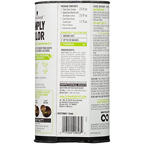 Schwarzkopf Simply Color Hair Color 6.0 Cool Brown, 1 Application - Permanent Hair Dye for Healthy Looking Hair without Ammonia or Silicone, Dermatologist Tested, No PPD & PTD
