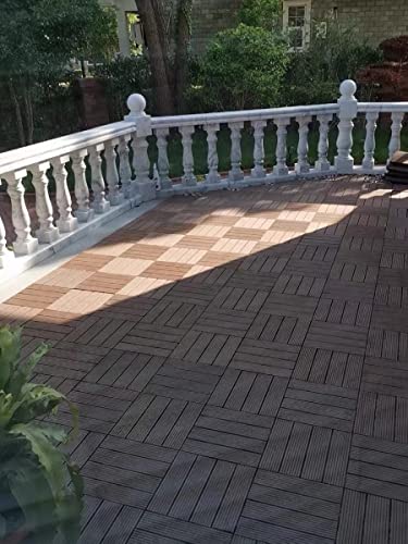 30 sq. ft Wood Plastic Composite Patio Deck Tiles,12”x12” Interlocking 30 Pack Waterproof Outdoor Flooring Decking Tiles (Coffee)