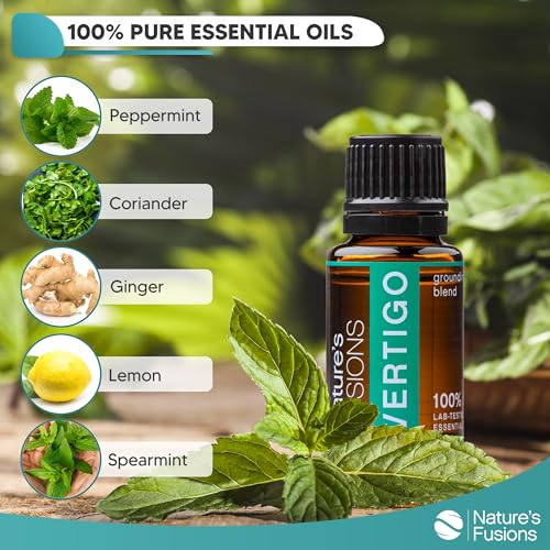 Nature's Fusions Vertigo Relief, Ginger Oil Nausea Relief Essential Oil Blends (15ml) - Fast-Acting Motion Sickness Relief, Morning Sickness Relief, Dizziness Relief, & Vertigo Medicine w/ Peppermint