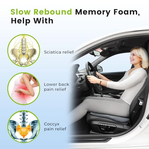 Wedge Car Seat Cushion for Driving Broaden Vision by Raised Back- Soft Dense Memory Foam Car Seat Cushion for Car Seat Driver/Passenger Offer Comfort and Relief for Sciatica,Hip,and Coccyx Pain(Black)