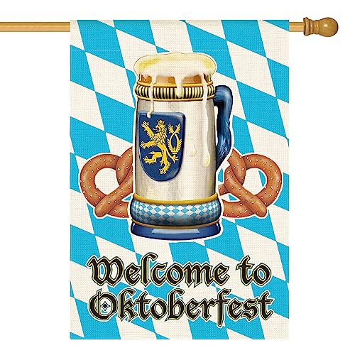 AVOIN colorlife Welcome to Oktoberfest Bavaria Garden Flag 12x18 Inch Double Sided, Beer Mug Pretzel Celebration Yard Outdoor Decoration
