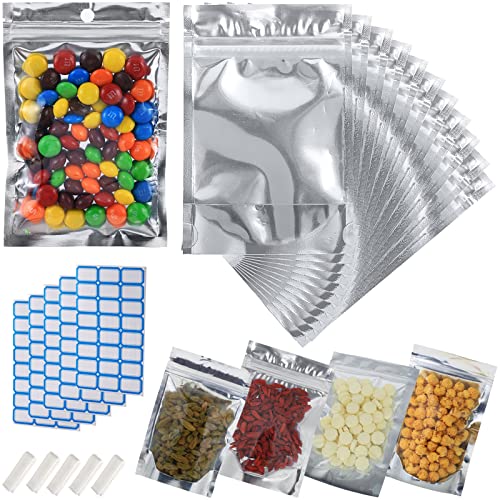 150-Pack 14" x 10" Large Reclosable Mylar Bags for Food Storage Stand Up 1 Gallon Bags Resealable Smell Proof Aluminum Silver Foil Pouches with Clear Window Kitchen Storage Edible Packaging