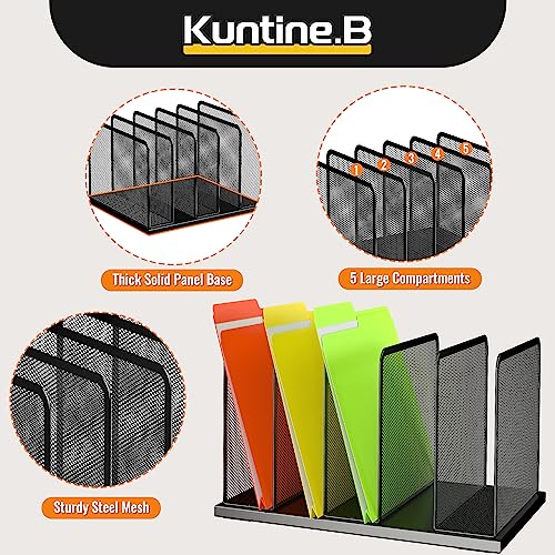 Kuntine.B Desk File Organizer 5 Sections Upright Mesh Desktop Organizer File Sorter Office Organization File Holder for Home, Office & Classroom