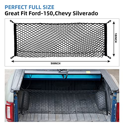 LINKCRO Truck Bed Cargo Net for Pickup Truck Bed - Premium Truck Bed Net for Trunk Organizers and Storage - Trunk Mesh Cargo Net for Chevrolet Silverado, FT150, GMC