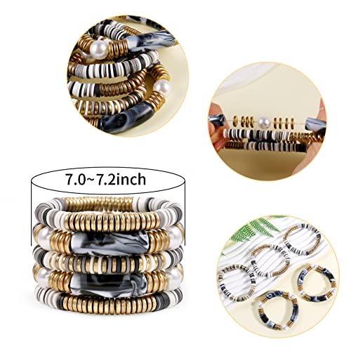 Black grey Bamboo Tube Bangles Bracelet Chunky Curved Stacking Clear Acrylic Colorful Beads Stretchable Friendship Gold Bracelets Gifts For Bestfriends, Couple