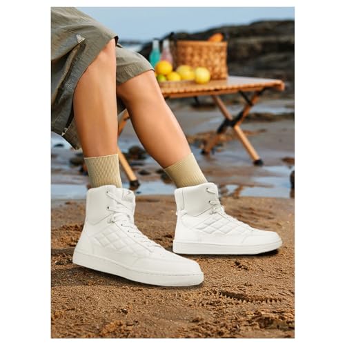 Soulsfeng Men's Women's High Top Fashion Sneakers Ankle Boots Walking Tennis Platform Leather Sneaker Red 47.5