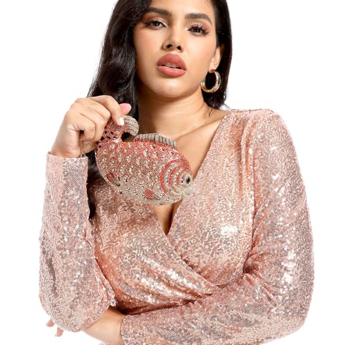 Boutique De FGG Fish Crystal Clutch Purse Formal Evening Bags Women Prom Clutch Bag Wedding Party Rhinestone Handbags,Mini,Multi Orange