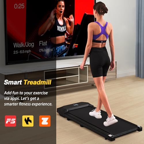 Walking Pad, Under Desk Treadmill, Walking Pad Treadmill for Home Office, 2.25HP Portable Treadmill with 220lb Capacity, Walking Treadmill with Remote Control/App Control LED Display, Black