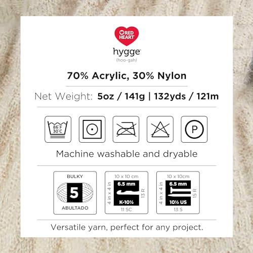 Red Heart Hygge Snow Yarn - 3 Pack of 227g/8oz - Acrylic Nylon Blend - 5 Bulky - 212 Yards - Knitting/Crochet