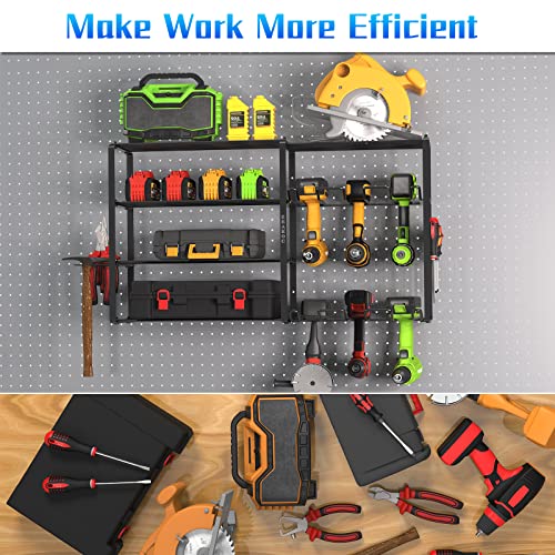 ZEAKOC 5-Layer Tool Shelf, 16.5"x7.8"x7.0" Carbon Steel, Easy to Install, Holds 80-260 lbs, 20 lbs Load Capacity per Shelf, 1.57" Spacing, 6 Drill Holder, 1PK