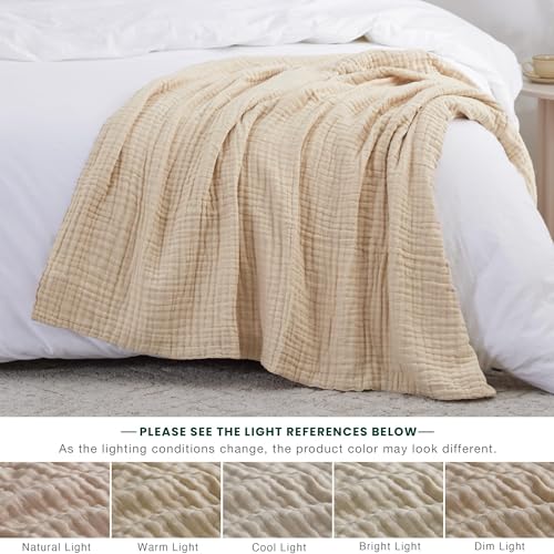 Love's cabin 6 Layer Cotton Muslin Blanket, 50"x60" Throw Muslin Blanket for Couch Bed, Apricot Muslin Throw Blanket, Cotton Gauze Blanket for Adult, Lightweight and Breathable Blanket All Season