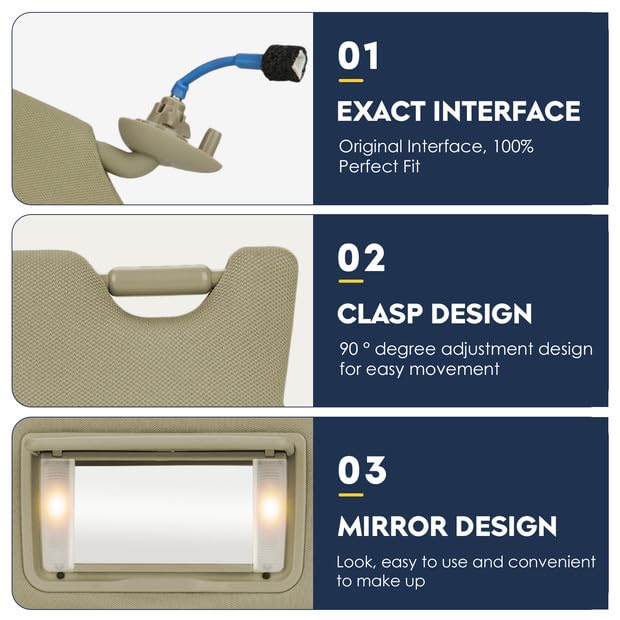 Left Driver Side Sun Visor with Vanity Light Fit for Honda Accord 2008 2009 2010 2011 2012, Replace for 83280TA0A91ZB Beige