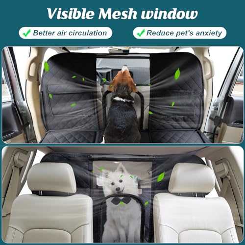 HEELE Back Seat Extender for Dogs, Hard Bottom Car Seat Cover with Mesh Window and Pocket for Traveling and Camping with Pets, Dog Hammock for Car Waterproof and Nonslip, Suitable for Car SUV