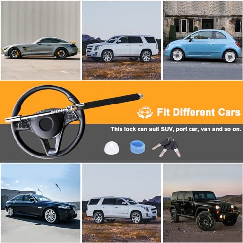 Turnart Steering Wheel Lock Universal Car Lock Anti-Theft Device Retractable Steering Lock with 3 Keys for Auto/Truck/SUV/Van (Black)