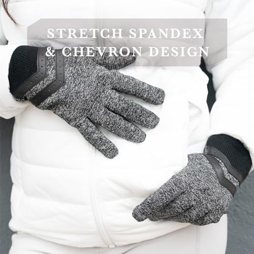 isotoner Women's Spandex Gloves with Chevron and Rib Knit Detail, Touchscreen Compatible Soft Gloves for Women, Features Pull-on Closure, Fleece Lining, Water Repellent, Black, Small/Medium