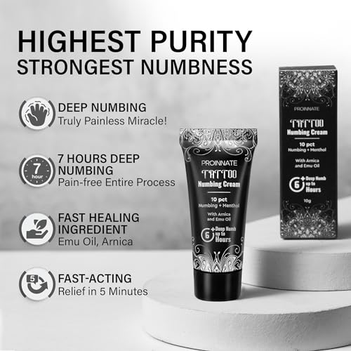 Numbing Cream Painless Tattoo: 10% Max Strength Deep Painless Tattoo Numbing Cream for Piercing, Tattoos, Waxing, Highest Purity Numb Ingredient with Menthol, Emu Oil and Arnica 4 Pcs(4x10g)