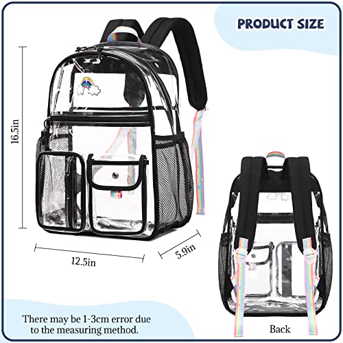 Lanola Student Kids Clear Bookbag Heavy Duty PVC Transparent Backpack Stadium Events See Through Backpacks For College Work Travel - Black