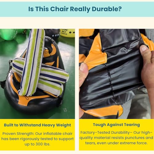 Qadory Inflatable Gaming Chair for Kids – Supports Up to 300 lbs, Includes Air Pump, Cup Holder, 2 Pockets – Durable Bean Bag Seat, Comfy Kids Gaming Chair & Top Gamer Chairs for Kid Room