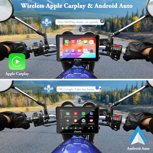 Carpuride W502 Motorcycle GPS Wireless Portable Carplay/Android Auto Waterproof Car Stereo, 5" IPS Touch Screen with Dual Bluetooth, Navigation/Siri/G00gle Assistant for Motorbike