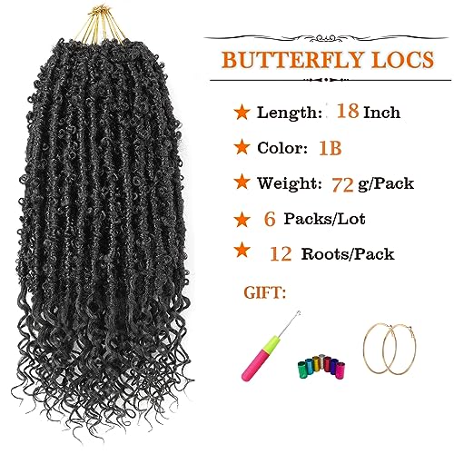 Short Butterfly Locs Goddess Locs Crochet Hair With Curly Ends 18 Inch Distressed Butterfly Faux Locs Synthetic Goddess Locs Butterfly Soft Locs Hair Extensions (14 Inch, 6packs,1B)