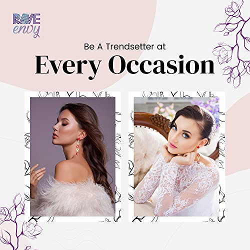 Rave Envy Heart Earrings for Women Trendy - Silver Heart Dangle Earrings with Diamond Like Look - Fashionable Statement Earrings for Womens - Perfect Heart Jewelry as Valentines, Birthday