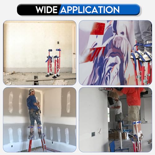 15"-23" Professional Grade Adjustable Drywall Stilts Taping Paint Stilt Aluminum Tool Stilt for Painting Painter Taping Red