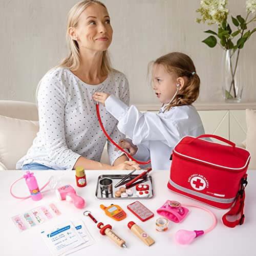 EFO SHM Doctor Kit for Kids, 34 Pcs Kids Doctor Playset kit for Toddlers 3-5 with Medical Storage Bag & Real Stethoscope, for Boys and Girls Fun Role Playing Game, Doctor Play for Kids Toddlers