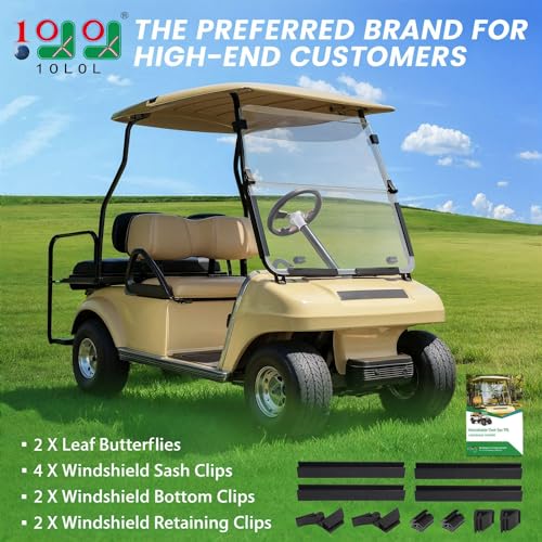 10L0L Foldable Golf Cart Windshield for Club Car DS 2000-Up Gas & Electric Models, UV-Proof & Impact Resistant, Lightweight Golf Cart Windshield-Clear