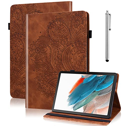 VODEFOX Case for Samsung Galaxy Tab S6 Lite,PU Leather Flip Flower Case with Card Solt Protective Cover for Samsung Galaxy Tab S6 Lite Tablet 10.4 inch 2024/2022 / 2020 - Brown