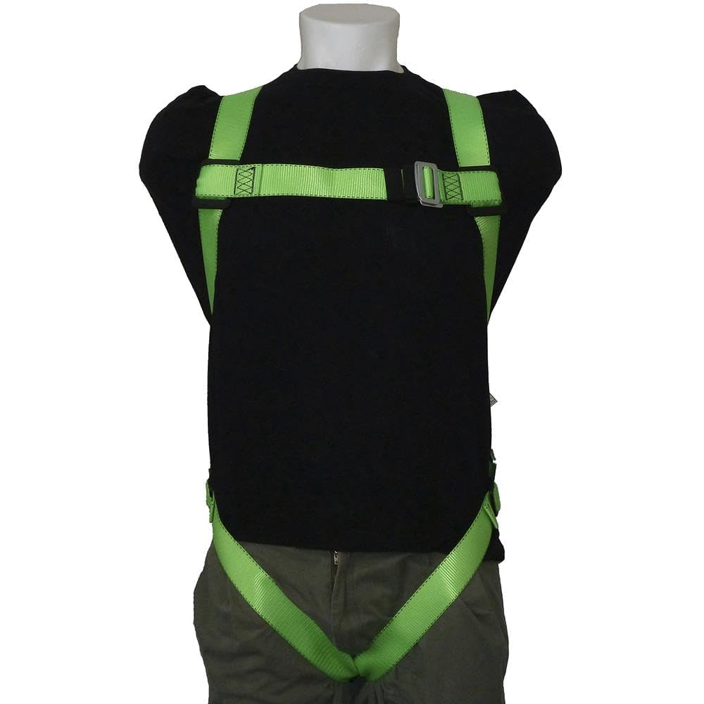 PeakWorks Safety Harness Fall Protection – Full Body, ANSI OSHA Compliant, Adjustable, Hi Vis, 3 Point System with Fall Indicator, D Ring - Green