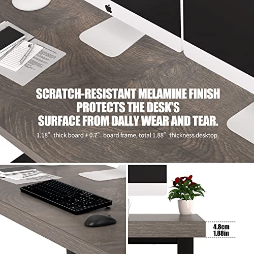 TOPSKY 59" Big Large Computer Office Desk 1.88" Thickness Desktop (Espresso Gray)