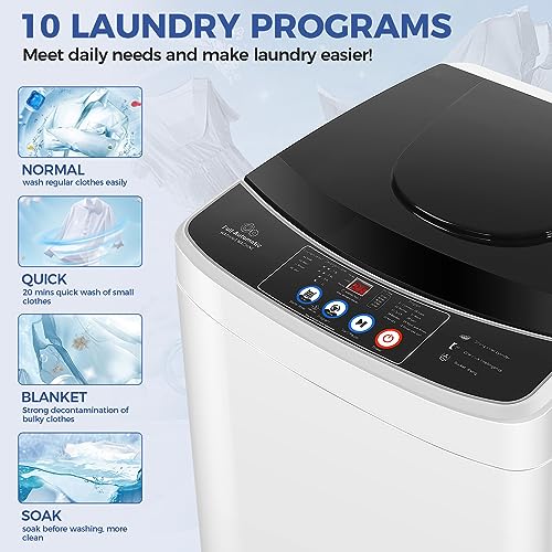 Nictemaw Portable Washing Machine 15.6Lbs Large Capacity 2.1 Cu.ft Laundry Machine with 10 Programs and 8 Water Levels Selections Compact Washer Machine for Apartment, Home, Dorms, Rv