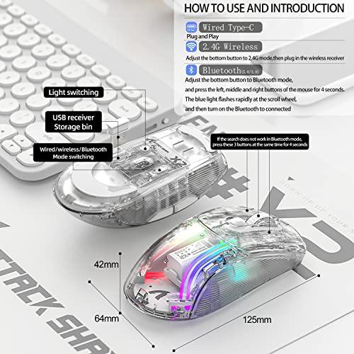 Wireless Gaming Mouse With Full Transparent Design,Double Mode 2.4G/Bluetooth Mouse,3D RGB Backlit,Ergonomic Silent Mouse with 7 Buttons,Rechargeable Wireless Computer Mice for Laptop,PC,Mac(Black)