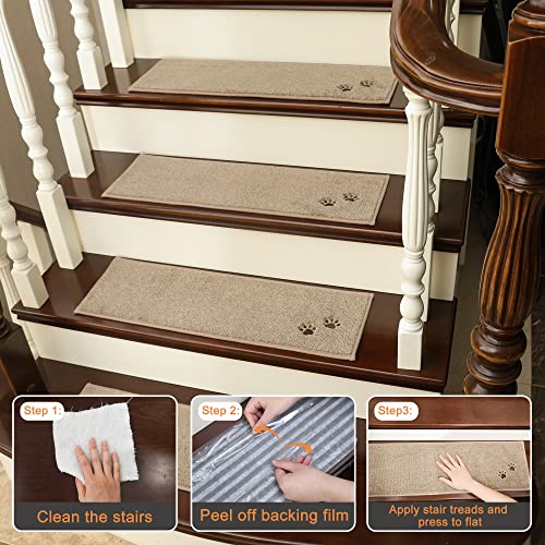 BEQHAUSE Stair-Treads-for-Wooden-Steps-Non-Slip Stair Treads Machine Washable Carpet Stair Treads 28inX9in Soft Indoor Stair Runner for Kids Elders and Pets 100% Polyester 4pcs,Dark Grey