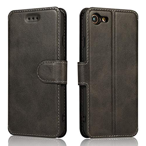 QLTYPRI for iPhone 6 Plus iPhone 6S Plus Case Premium PU Leather Simple Wallet Case TPU Bumper Card Slots Kickstand Magnetic Closure Shockproof Flip Cover - Black