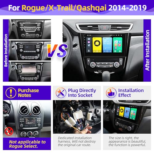 CGOGC Android Car Radio Compatible with Android Auto Wireless Carplay for Nissan Rogue X-Trail Qashqai 2014-2018 8core 1280X720 Touchscreen Stereo Bluetooth GPS Navigation Head Unit (2GRAM32GROM)
