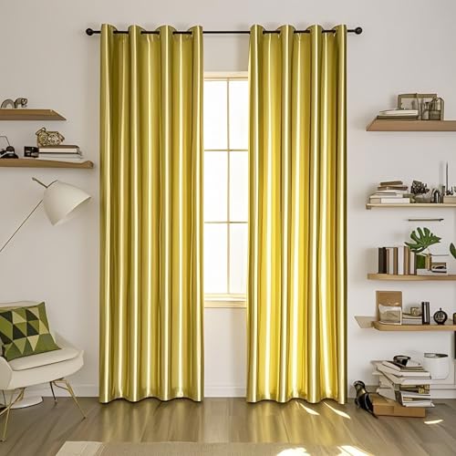 MYRU 1 Pair Semi-Blackout Gold Curtains for Living Room Bedroom Grommet Top Golden Curtains for Windows (Shiny Gold, 2 x 39 x 84 Inch)