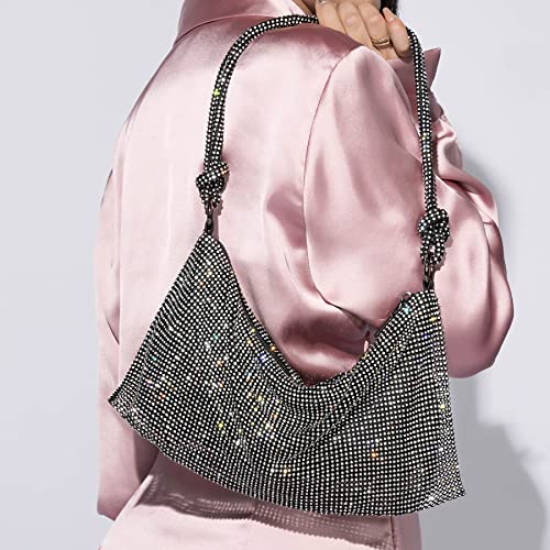 SWEETV Sparkly Rhinestone Purse for Women Silver Clutch Purse Small Glitter Handbags for Weddings, Prom,and Parties