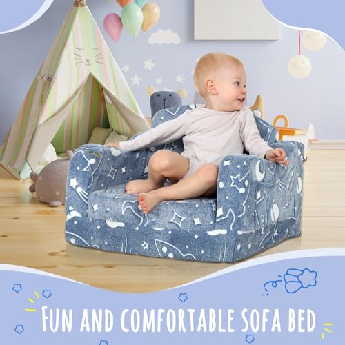 Thick Comfy Toddler Chair and Couch for Kids,2-in-1 Soft Plush Fold Out Sofa for Children,Convertible Couch to Lounger for Toddler