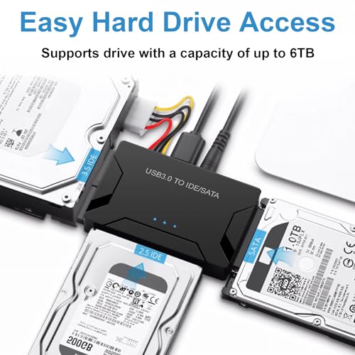 EYOOLD USB 3.0 to SATA IDE Adapter, Hard Drive Reader External Ultra Recovery Converter Compatible with 2.5" 3.5" HDD, SSD,5.25-inch DVD/CD-ROM Optical Drive Data Transfer with Power Supply