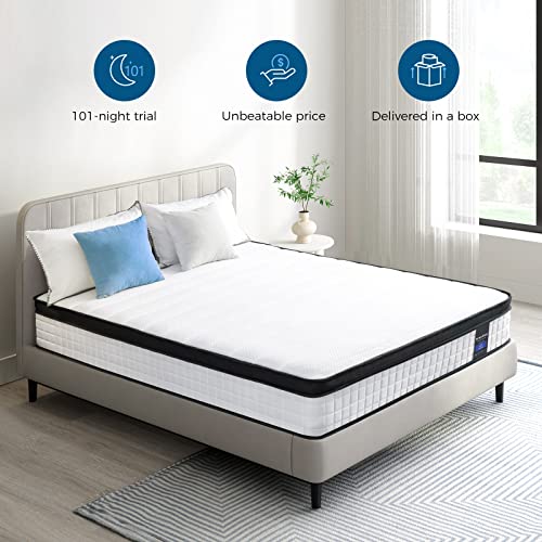 Inofia 10 Inch Full Hybrid Double Mattress in a Box - Medium Firm, Memory Foam & Pocket Springs, Fiberglass Free, Motion Isolation, Pressure Relief, Edge Support, 10-Year Support, CertiPUR-US