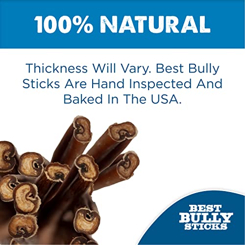 Best Bully Sticks Premium Hickory Smoked 100% Natural Thick 6 Inch Bully Sticks for Dogs - Odor Free with Smoky Aroma - No Additives Free-Range Grass-Fed Beef, Grain-Free Dog Chews - 5 Pack