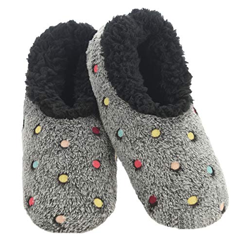 Snoozies Slippers for Women | Lotsa Dots Colorful Cozy Sherpa Slipper Socks | Womens House Slippers | Cozy Slippers for Women | Fuzzy Slippers | Black | Small