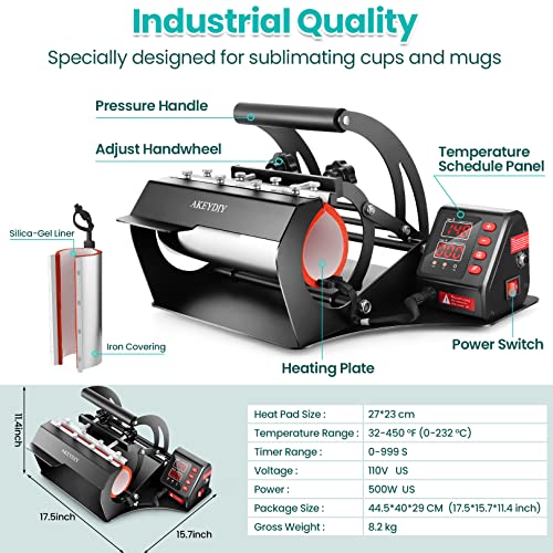 Upgraded 8 in 1 Heat Press Machine 12x15 Inch Heat Transfer Machine w/Tumbler Press 360-Degree Swing Away Multifunction Digital Sublimation Heat Press for T Shirt Mug Hat Plate for Commercial Home